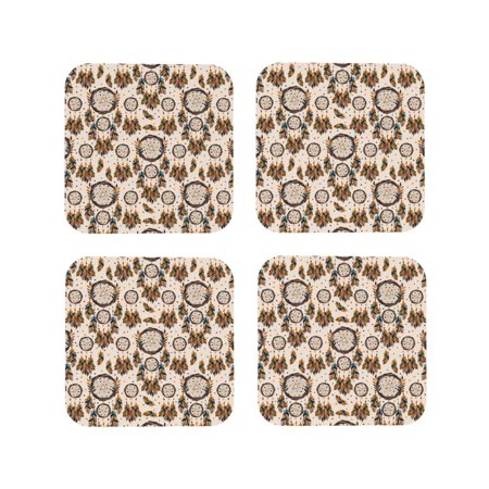 

Honeii Retro Dreamcatcher Print Leather Coaster Set of 4 Ideal for Safeguarding Your Furniture from Drinks Spills and Effortless Cleanup-Square