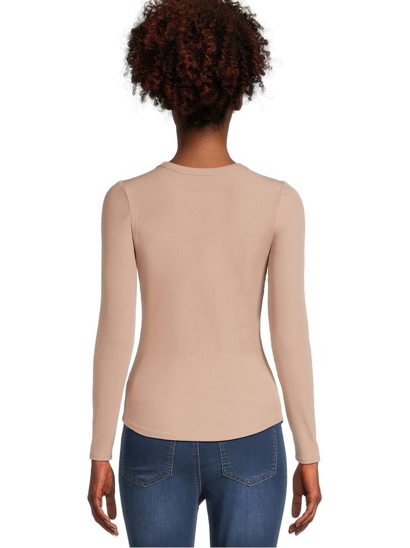 No Boundaries Women's Juniors Ribbed Crewneck Tee with Long