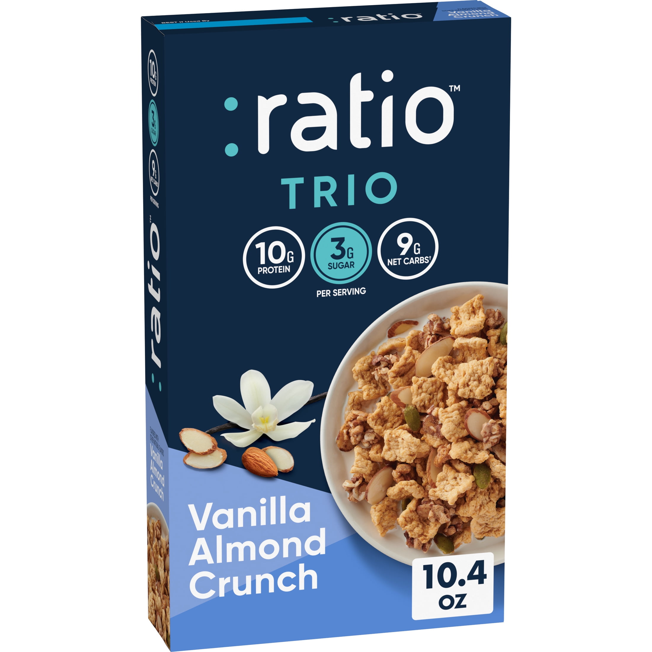 (2 pack) Ratio Trio Vanilla Almond Crunch Cereal, 10g Protein, Keto Friendly, 10.4 oz
