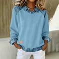 thumbnail image 7 of cocolona Womens Denim Patchwork Tops Turndown Collar Long Sleeve T-shirts Fall Fashion Casual Pullover Sweatshirts Loose Blouses, 7 of 7