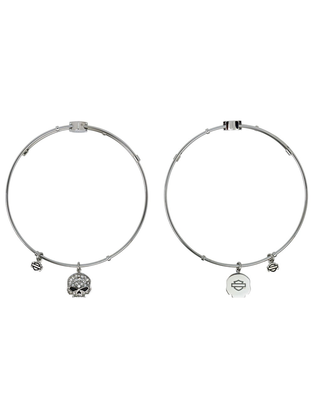 Harley-Davidson Womens Bangle, White Bling Willie Skull Charm Bracelet HSB0043-7, Harley Davidson
