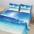 thumbnail image 2 of Ambesonne Coastal Fitted & Top Sheet Set with Shams, Caribbean Summer Sea, Cream Turquoise White, 2 of 8