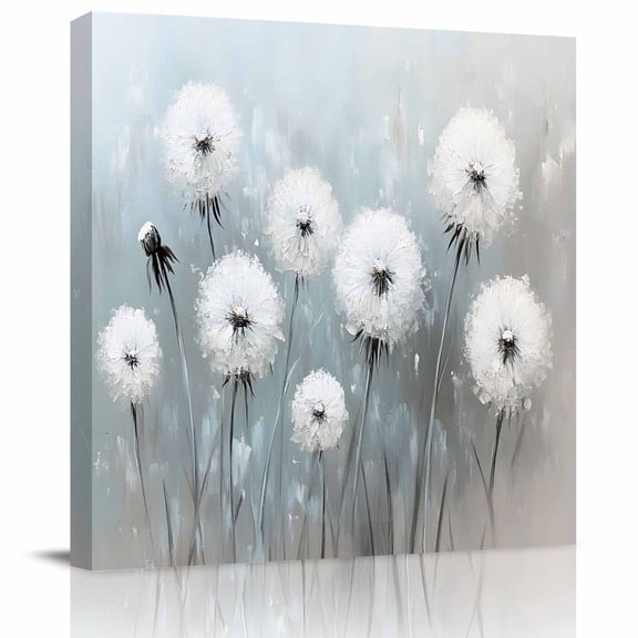 Oil Painting Style Dandelion Canvas Artwork Painting Art, Modern Floral Art Square Framed Wall Decorations Prints Picture for Bedroom Kitchen Living Room, 8x8 in
