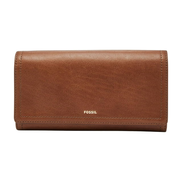 Cartera Fossil Logan de piel con cierre RFID, color marrón