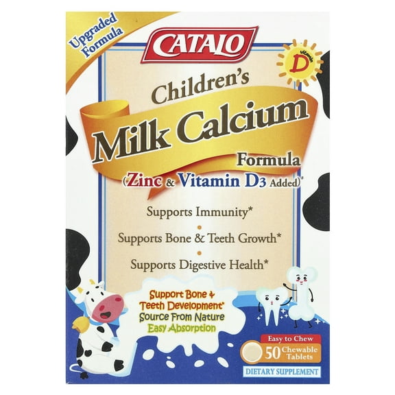 CATALO Children's Milk Calcium Formula, Zinc & Vitamin D, 50 Chewable Tablets