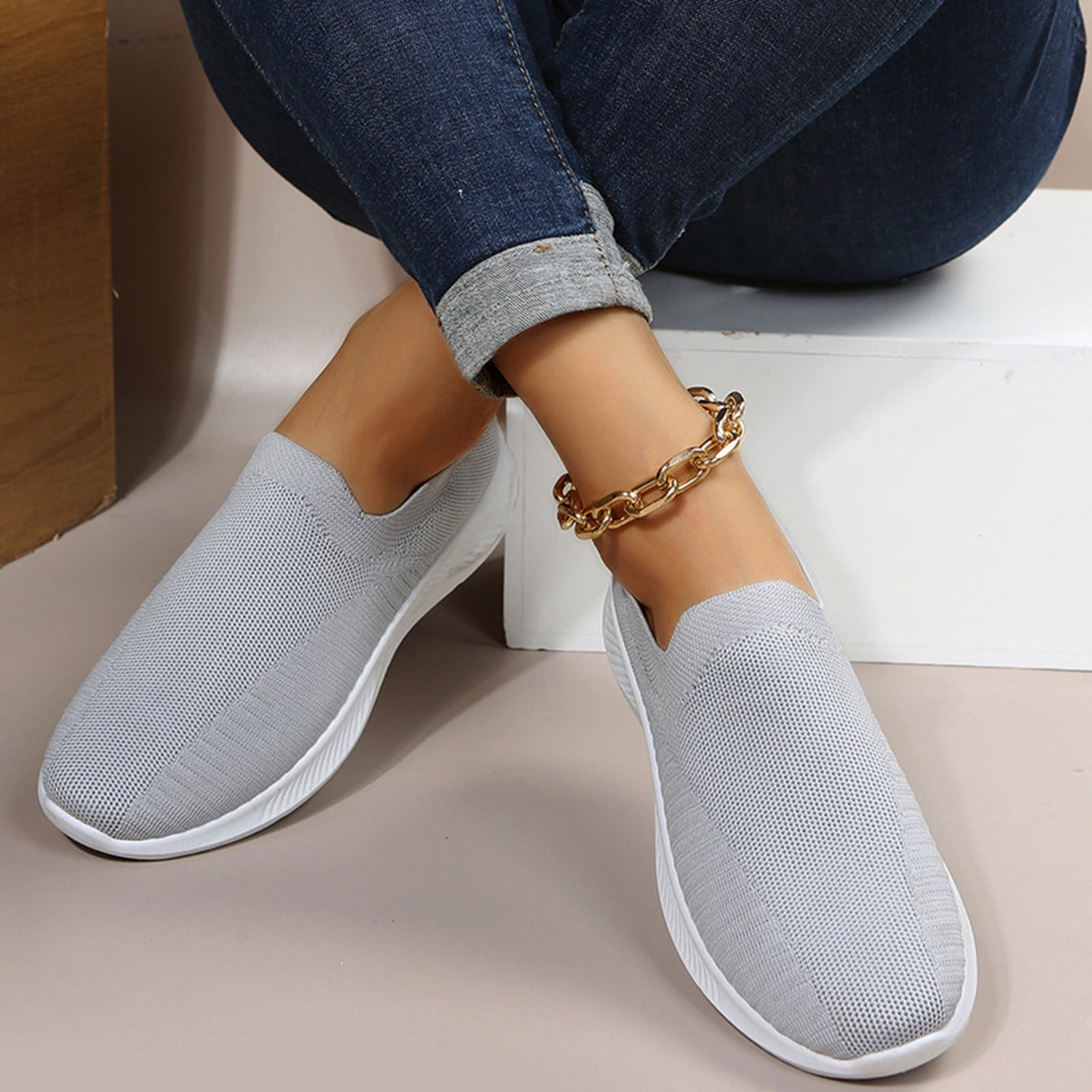 XIAQUJ Women Flat Sole Wear Casual Shoes Fashion Soft Sole