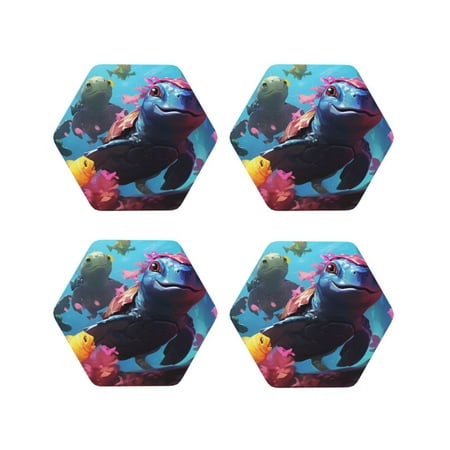 

Matuu Lively Cute Turtle for Cup Coasters Set of 4 Leather Coasters Desk Coasters for Office Measures 4” x 4”-Hexagon