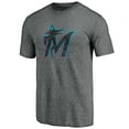 thumbnail image 2 of Men's Heather Gray Miami Marlins Weathered Official Logo Tri-Blend T-Shirt, 2 of 3