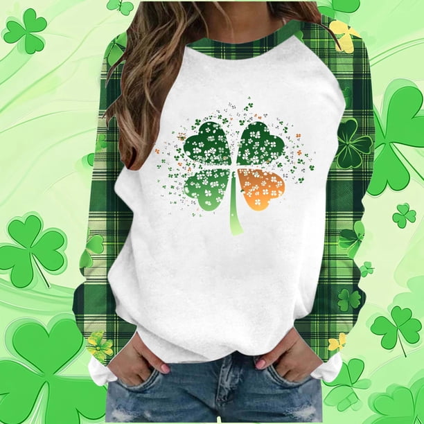 TaTaai Womens St Patricks Day Graphic Raglan Sweatshirt Long Sleeve Crewneck Casual Pullover Loose Fit Holiday Top Gift
