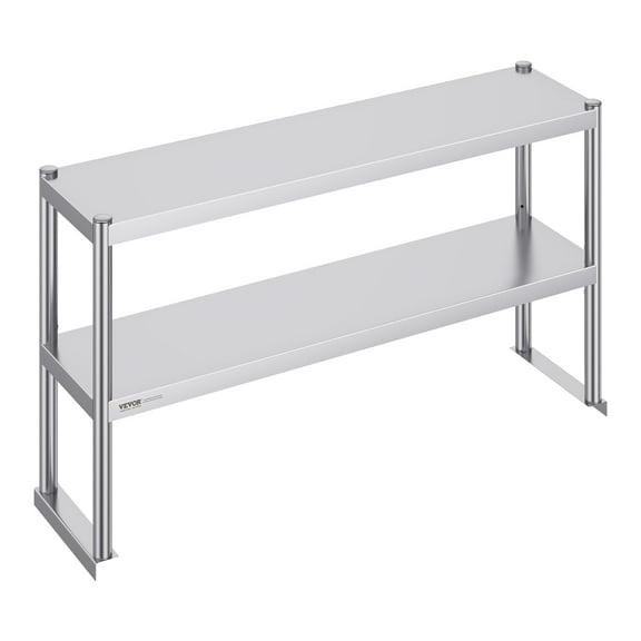 VEVOR Double Overshelf, Double Tier Stainless Steel Overshelf, 12 x 48 Inch Double Deck Overshelf, Height Adjustable Overshelf Prep Work Table for Kitchen, Restaurant and Workshop