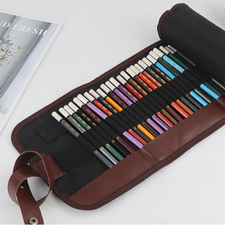 ECHSRT Leather Pencil Case Roll Up Bag Pencil Pouch Wrap Foldable Tool Roll College Supplies Art Stuff Organizer Vintage Gift for Office School Artist Adults