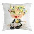 thumbnail image 1 of Zodiac Taurus Throw Pillow Cushion Cover, Happy Baby with Little Horns and Flowers Cow Bell and Costume Kids Cartoon, Decorative Square Accent Pillow Case, 18 X 18 Inches, Multicolor, by Ambesonne, 1 of 2