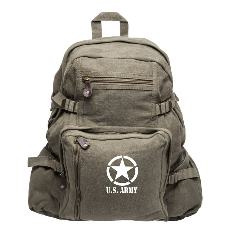 Army Force Gear U.S. Army Star Military Army Sport Heavyweight Canvas Backpack Bag in Olive White Large Adult Unisex Size Large 18 x 13.5 x 7