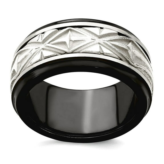 11.00mm Black Titanium and 925 Sterling Silver Inlay Polished Fancy Design Ring Size 12.5 Ring for Women