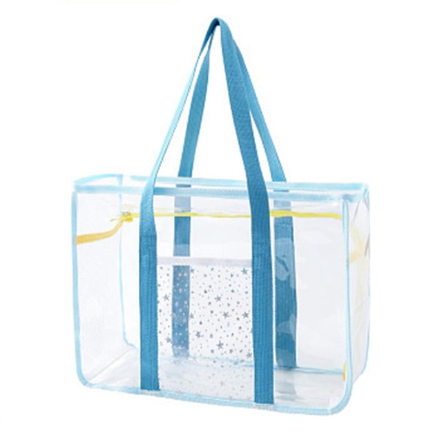 Bolso de mano transparente para mujer, bolsa de viaje ligera, impermeable, transparente Azul