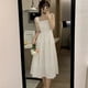 thumbnail image 4 of Vestido largo de verano para mujer, informal, bohemio, sin mangas, con tirantes finos, fruncido, con capas, largo, para playa, con cintura alta, holgado, con capas, corte A, midi, 4 of 6