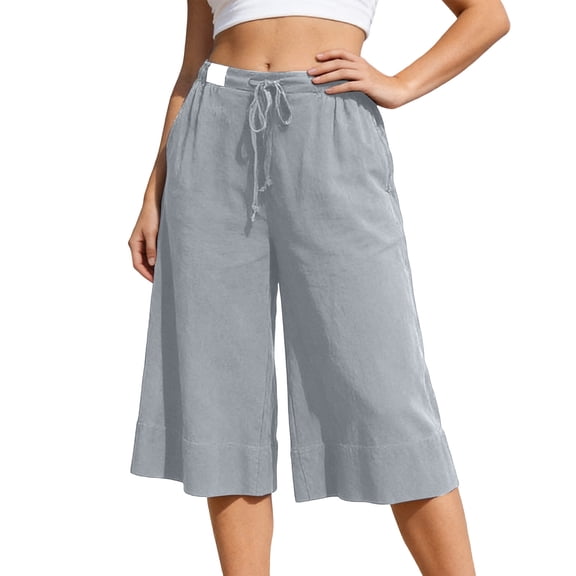 RUTAYY Women's Pants Casual Wide Leg Solid Color Cropped Bottoms Comfortable Loose Fit Fashion Relaxed Ankle Length Everyday Wear with Drawstring Vacation Travel Trousers