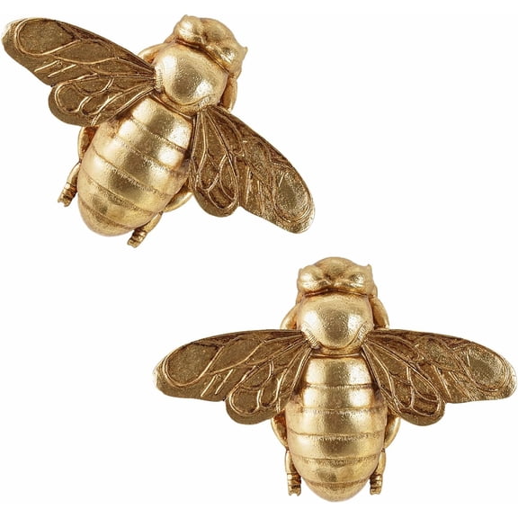 Gold Honey Bee Wall Arts Decor Insect Animal Wall Sculpture Resin Honeybee Home Hanging Decoration for Living Room Bedroom Bathroom Dining Room Kitchen Housewarming Gifts Indoor Outdoor Décor