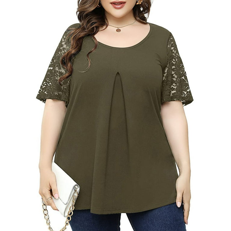 Yfashion Women Cotton Loose Shirt Plus Size Short Sleeves Tops Round Neck  Pullover Floral Printing Blouse color