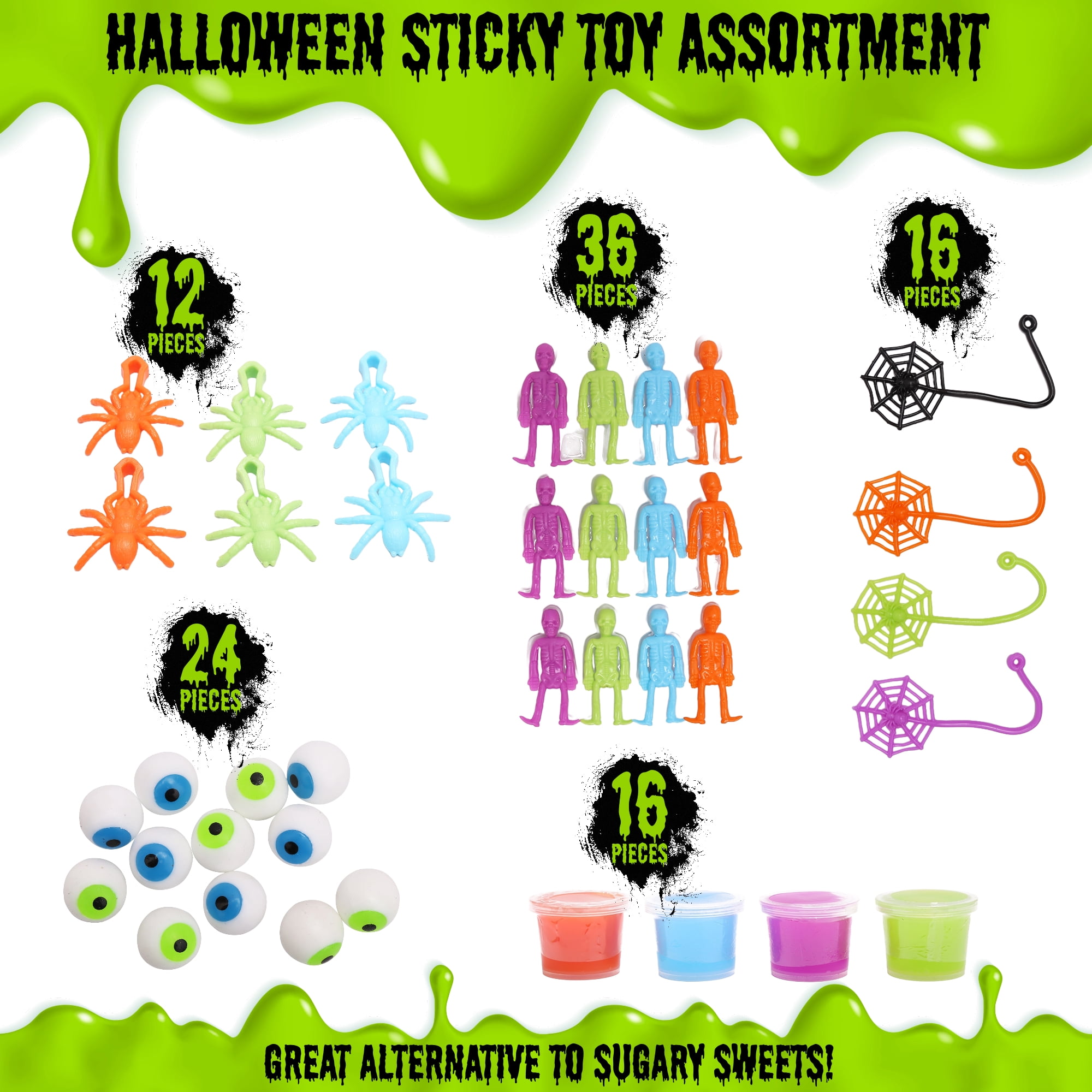 Halloween Sticky Toys Assortment Value Bundle, Slime Novelty Prizes, Party Favors 104 Pcs