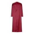 thumbnail image 4 of ITSAME Dress for Womens, Pleated Long Sleeve Deep V Neck Sexy Solid Color Midi Dress Red XL, 4 of 7