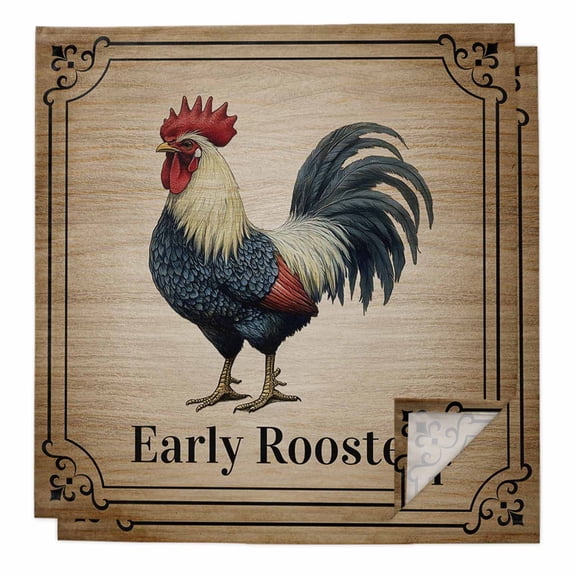Early Rooster Cloth Napkins, Brown Spring Farmhouse Vintage Chicken Washable and Reusable Dinner Napkins Set of 2, Table Napkin for Kitchen Party Birthday Wedding Hotel Housewarming 20"x20"