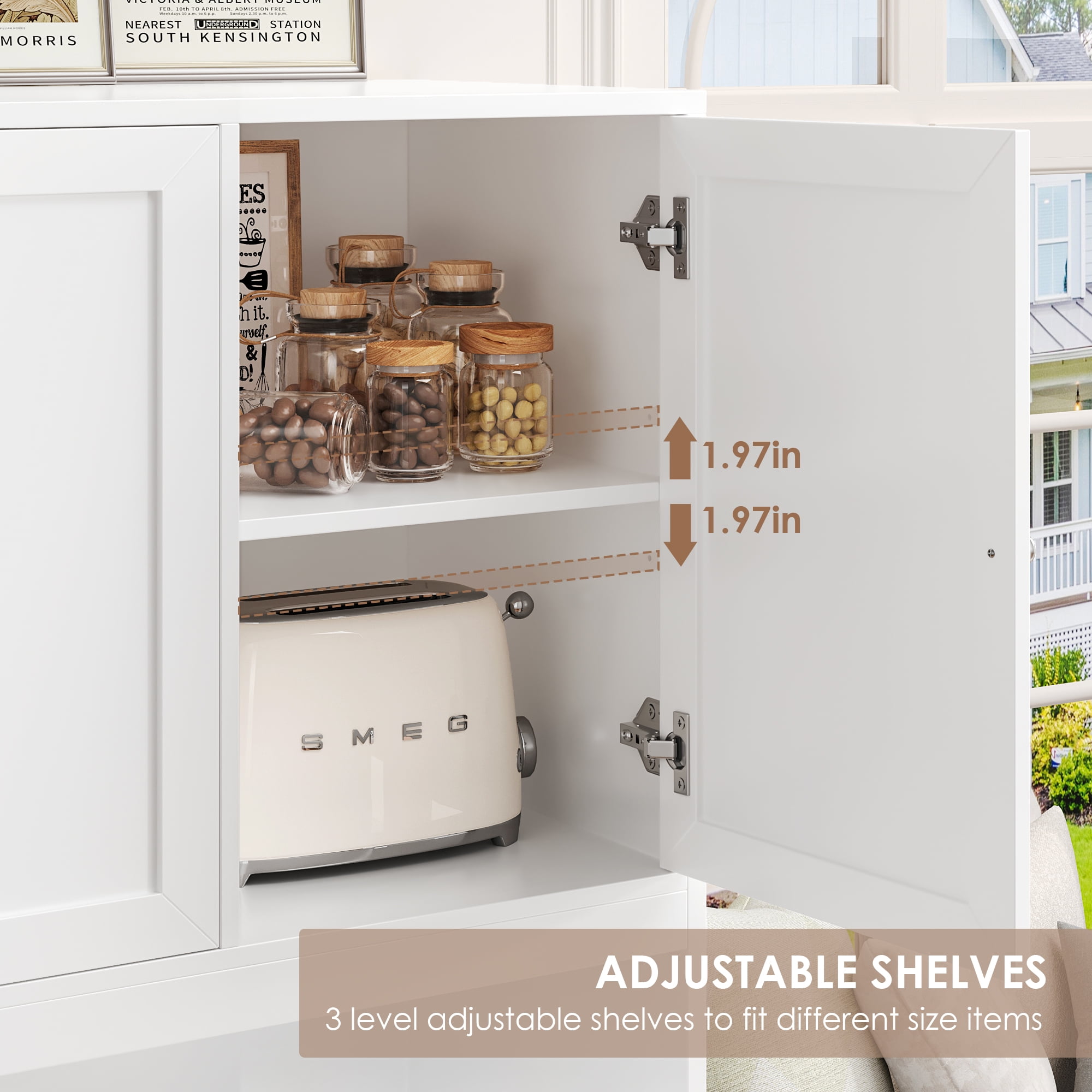 Homfa 72" Tall Kitchen Pantry with Microwave Shelf, Freestanding Kitchen Cupboard, Floor Cabinet for Dining Room, White