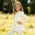 thumbnail image 4 of Fesfesfes Girls Long Sleeve Round Neck Top and Shirt Set with Lace Hem Detail Stylish Versatile Blouse for Toddler Little Kid and Big Girls Perfect for Party Holiday Photo(Beige#1,10-12 Years), 4 of 6