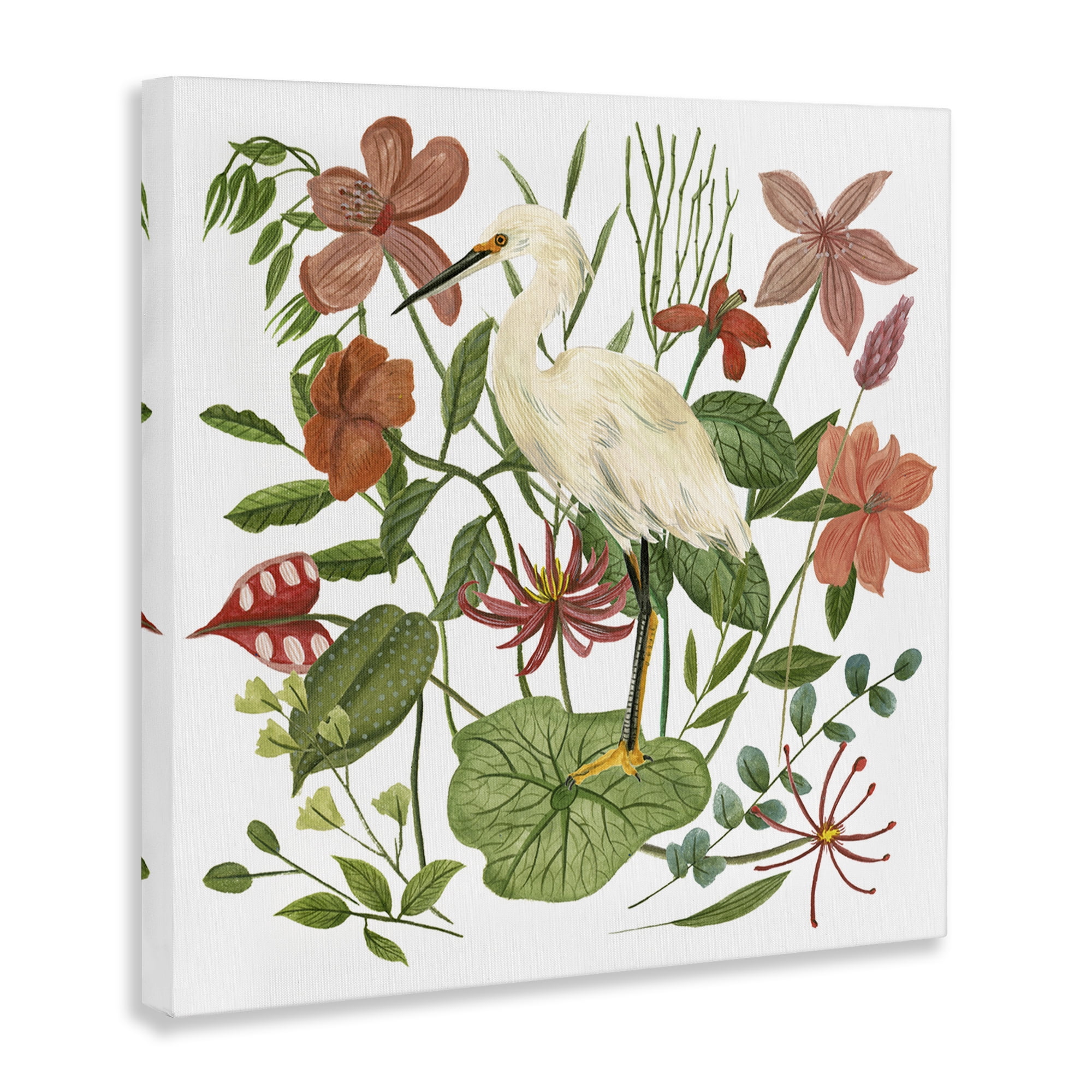 Stupell Industries Heron with Wild Florals Landscape Painting Gallery Wrapped Canvas Art Print Wall Art, 36 x 36