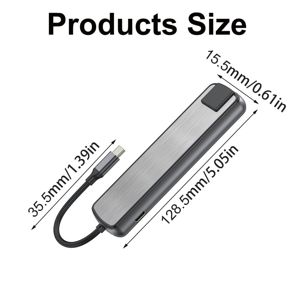 USB C Docking Station 6 in 1 Auminum USB C to USB3.0 PD60W Gigabits Ethernet Port 3x USB Adapter for Laptops