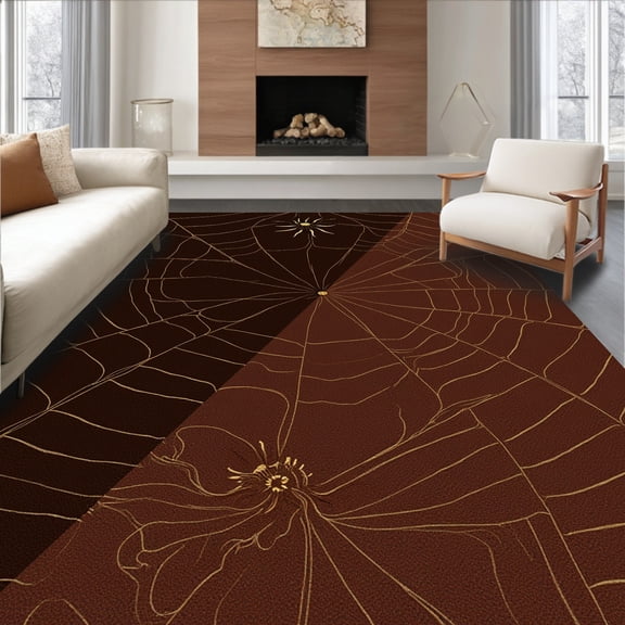 ODIKA 4'x6' Machine Washable Non-Slip Area Rug, Eerie Gossamer Thread Seasonal Display High Traffic Rug, Brown, 515124