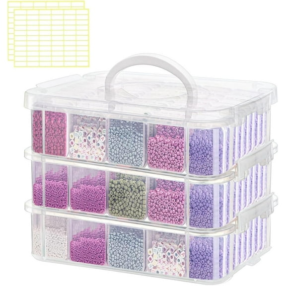 SYNYLIIFE 120pcs Bead Oganizer Boxes, 3-Tier Bead Storage Container, Clear Storage Plastic Cases with Hinged Lid for DIY Jewelry Craft Nails, Bracelets, Jewelry, (120pcs 2.09" x 1.57" x 0.8")