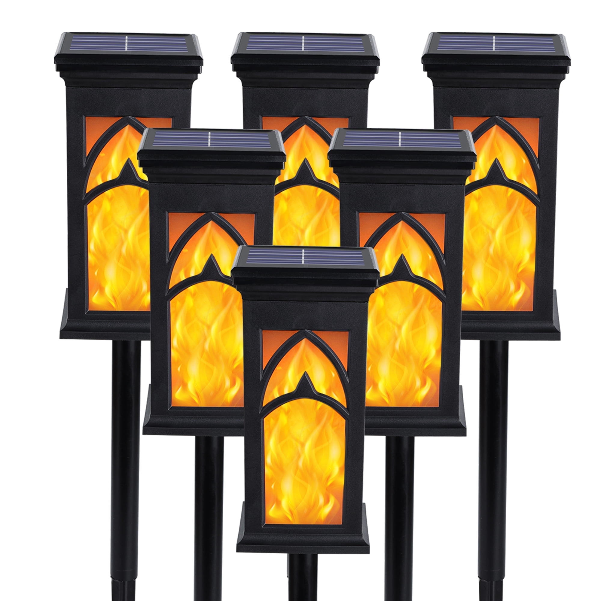Toodour Solar Lights Outdoor Waterproof, 6 Pack LED Solar Powered Torch Lights with Flicking Flame, Landscape Lighting for Garden Yard Pathway, Warm White