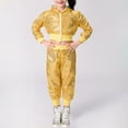 thumbnail image 2 of CHEEREAM Kids Girls Sparkly Sequins Long Sleeve Hip Hop Latin Jazz Street Dance Crop Hooded Jacket Pants Set for 1-8Y, 2 of 4