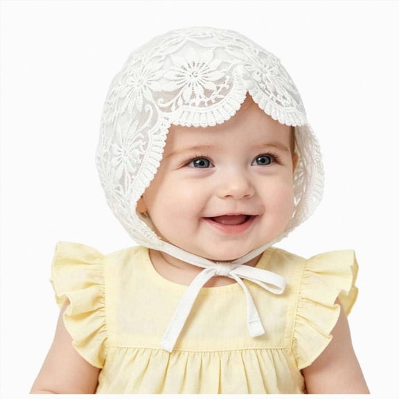 Nwiuh Baby Girl Lace Christening Eyelet Bonnet - Breathable Newborns Sun-Protection-Hat for Delicate Heads(0-12M) (White, 3-15 Months)