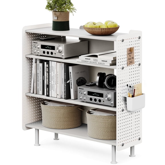 Fenge 4 Tier Bookshelf, Modern Open Bookcase with Pegboard, 33.6 Inches Small Book Shelf Storage Organizer