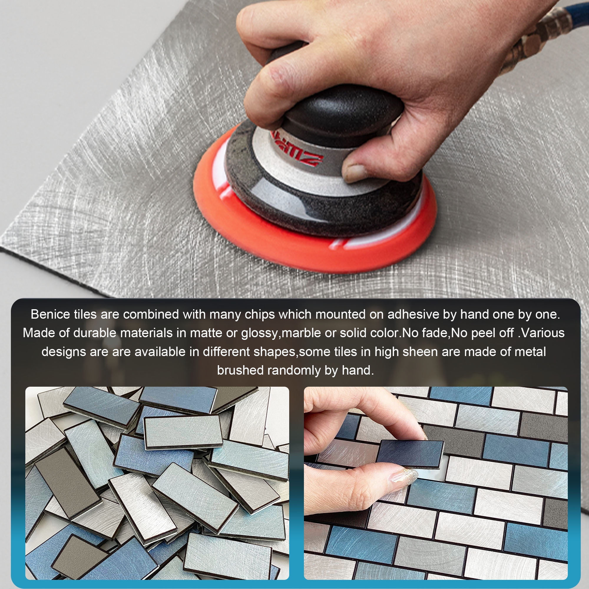 BeNice Peel and Stick Backsplash Kitchen Backsplash Tile Stickers Metal Blue