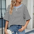 thumbnail image 7 of ABATAB Womens Summer Tops Striped Color Block Half Sleeve T-Shirts Crewneck Casual Loose Basic Dressy Tee Blouses, 7 of 7