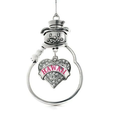 - Hawaii Pave Heart Snowman Holiday Ornament