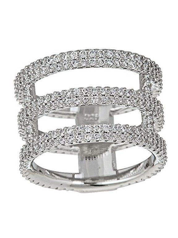Sterling Silver Pave 3 Tier Cage Cubic Zirconia Ring