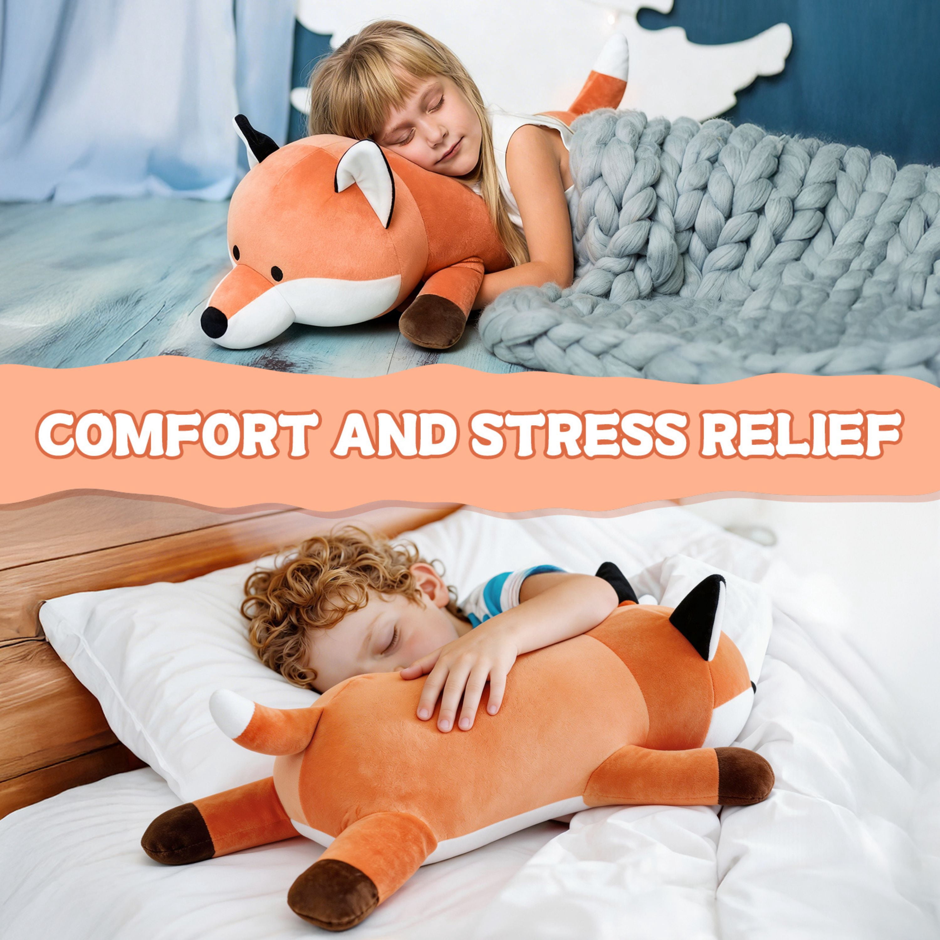 Tezituor 23.6'' Fox Stuffed Animal Giant Stuffed Animal Fox Body Pillow