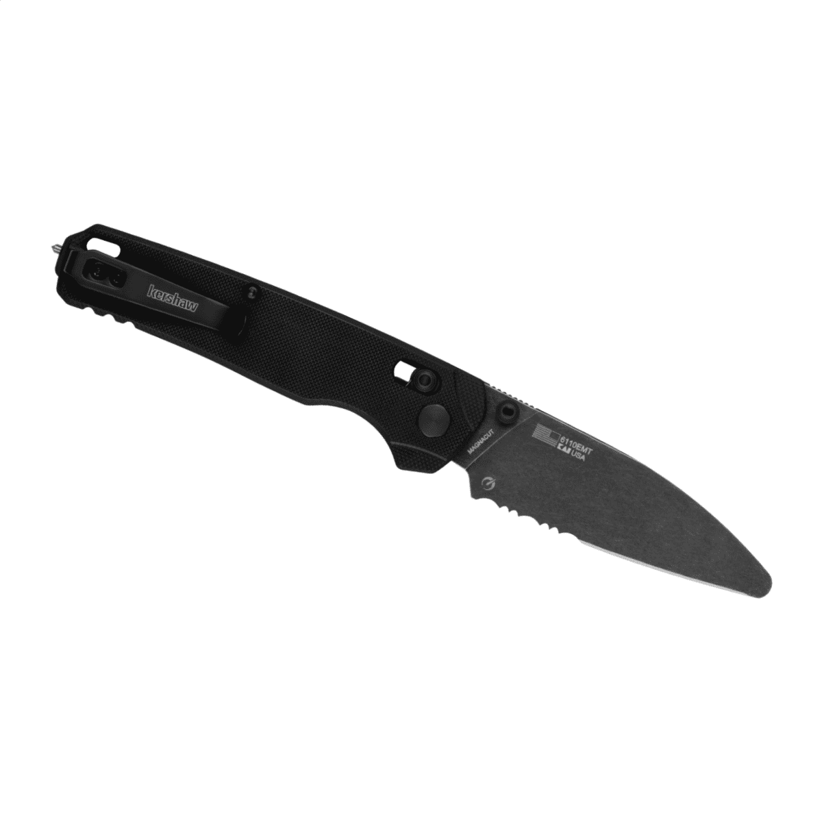 Kershaw Bel Air XL EMT Manual DuraLock Partially Serrated Sheepsfoot Blade EDC Folding Pocket Knife - Black