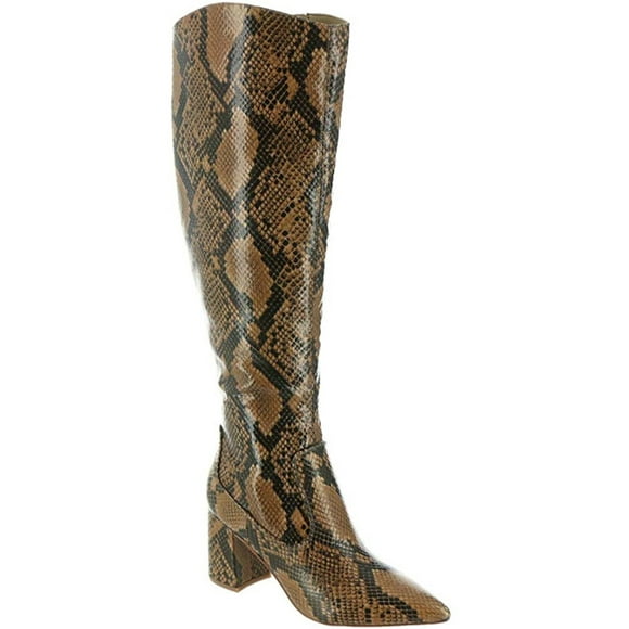 MARC FISHER Womens Brown Snakeskin Padded Comfort Retie Pointed Toe Block Heel Zip-Up Boots Shoes 6 M