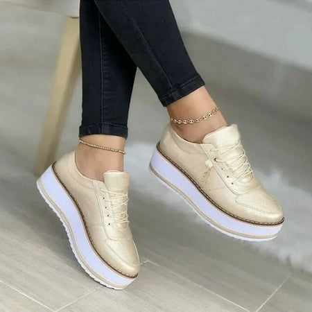 

Large Size Lace-up Women s Shoes Fashion Solid Color All-match Inner Heightening Casual Thick Sole Shoes
