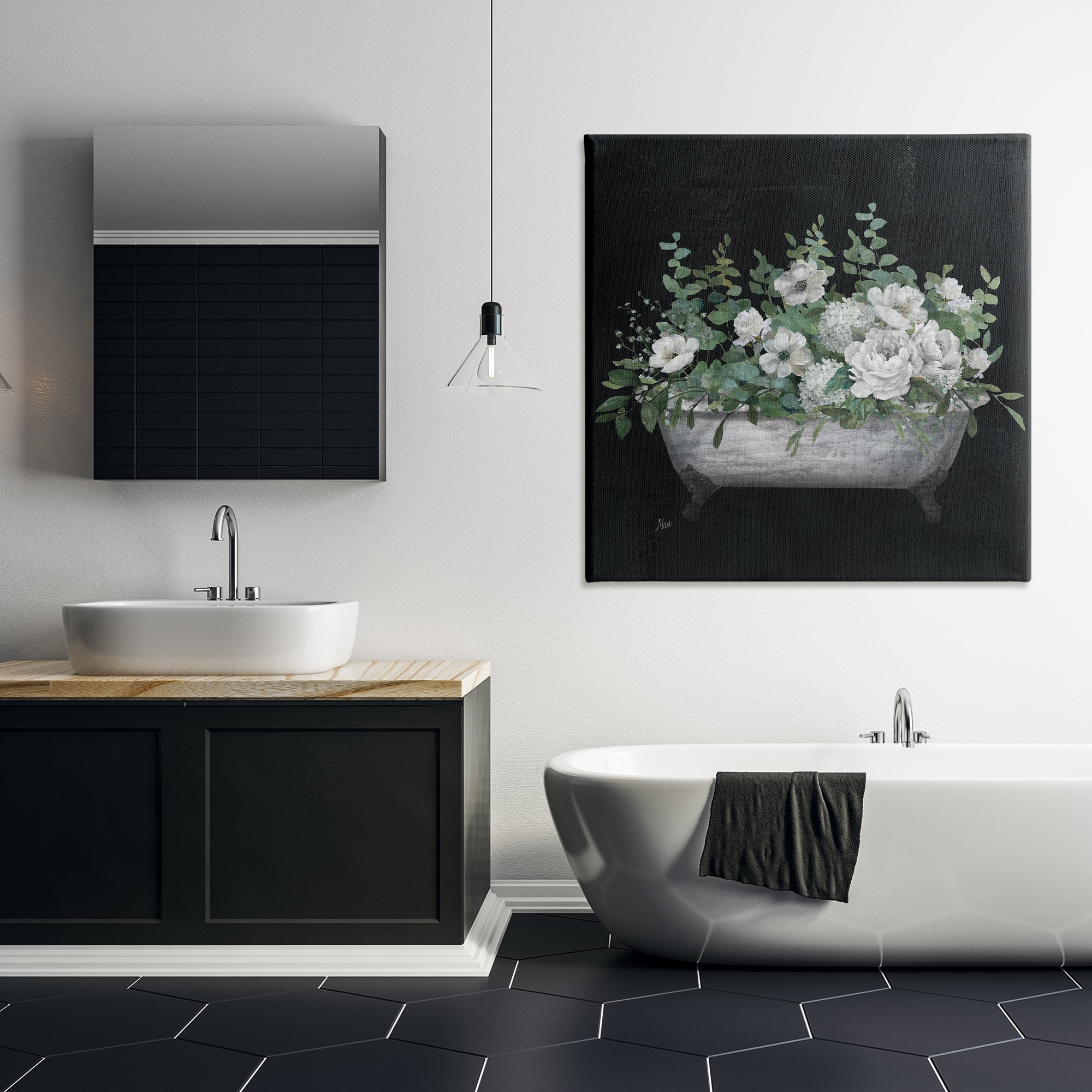 Stupell Industries Rustic Floral Bathtub Typography Painting Gallery Wrapped Canvas Art Print Wall Art, 36 x 36