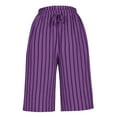 thumbnail image 5 of Pxkloy Bermuda Shorts Women Summer Casual Loose Comfy Knee Length Short Drawstring Waist Stripes Lounge Shorts with Pockets Purple,M, 5 of 5