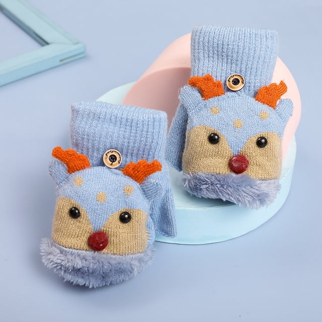 Guantes navideños de otoño e invierno para niños, de medio dedo, con ambiente festivo, de terciopelo grueso y cálido, para niños y niñas, juego de cinco dedos