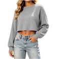 thumbnail image 3 of Liuinsasek Women's Cropped Top Long Sleeve Round-Neck Fashion Solid Color Pullover Fall/Winter Classic Casual and Comfortable Ribbed Top Sweater, 3 of 7