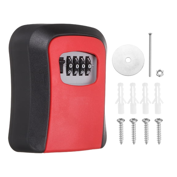 Uxcell Wall Mount Key Lock Box (4.5"x3.7"x1.6" , Red) - 4 Digit Combination Lockbox for Keys Safe Security Storage Resettable Code Lockbox for Outdoor Home Office Garage