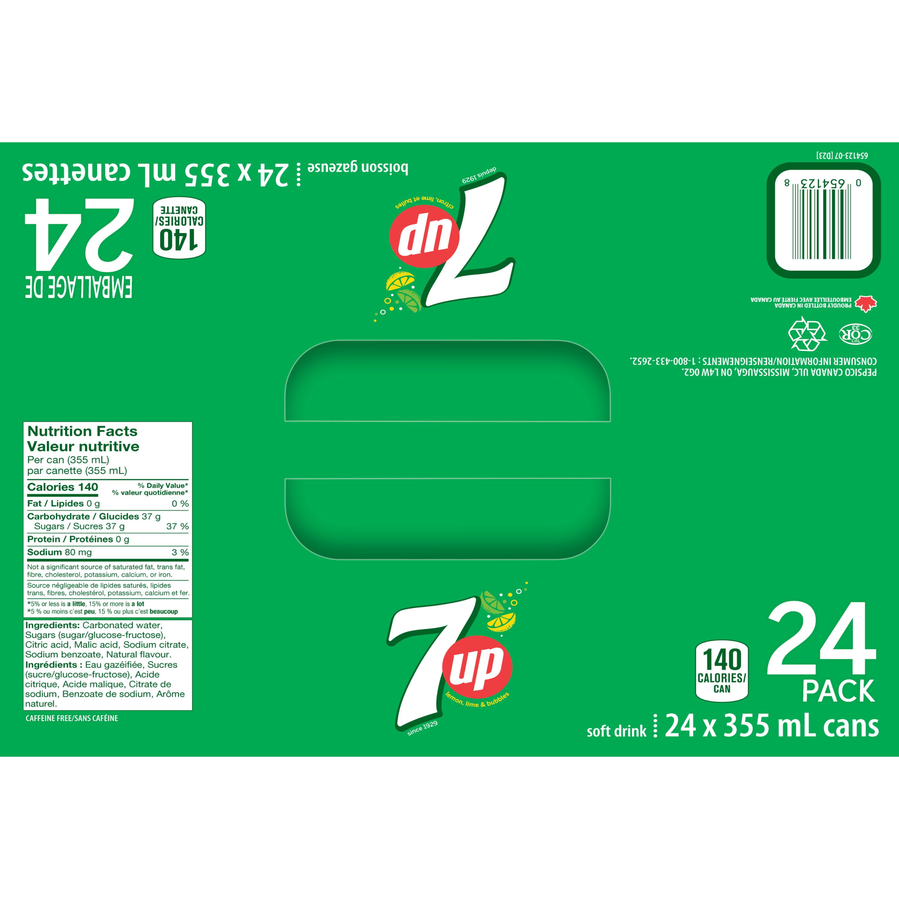 7UP Boisson gazeuse Citron Lime 24 x355 mL,Canettes 24x355mL
